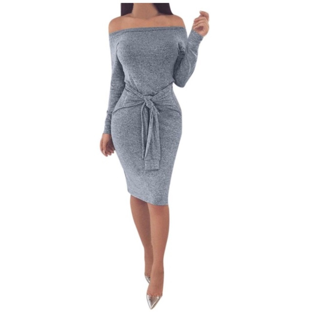 Grey off the shoulder dress